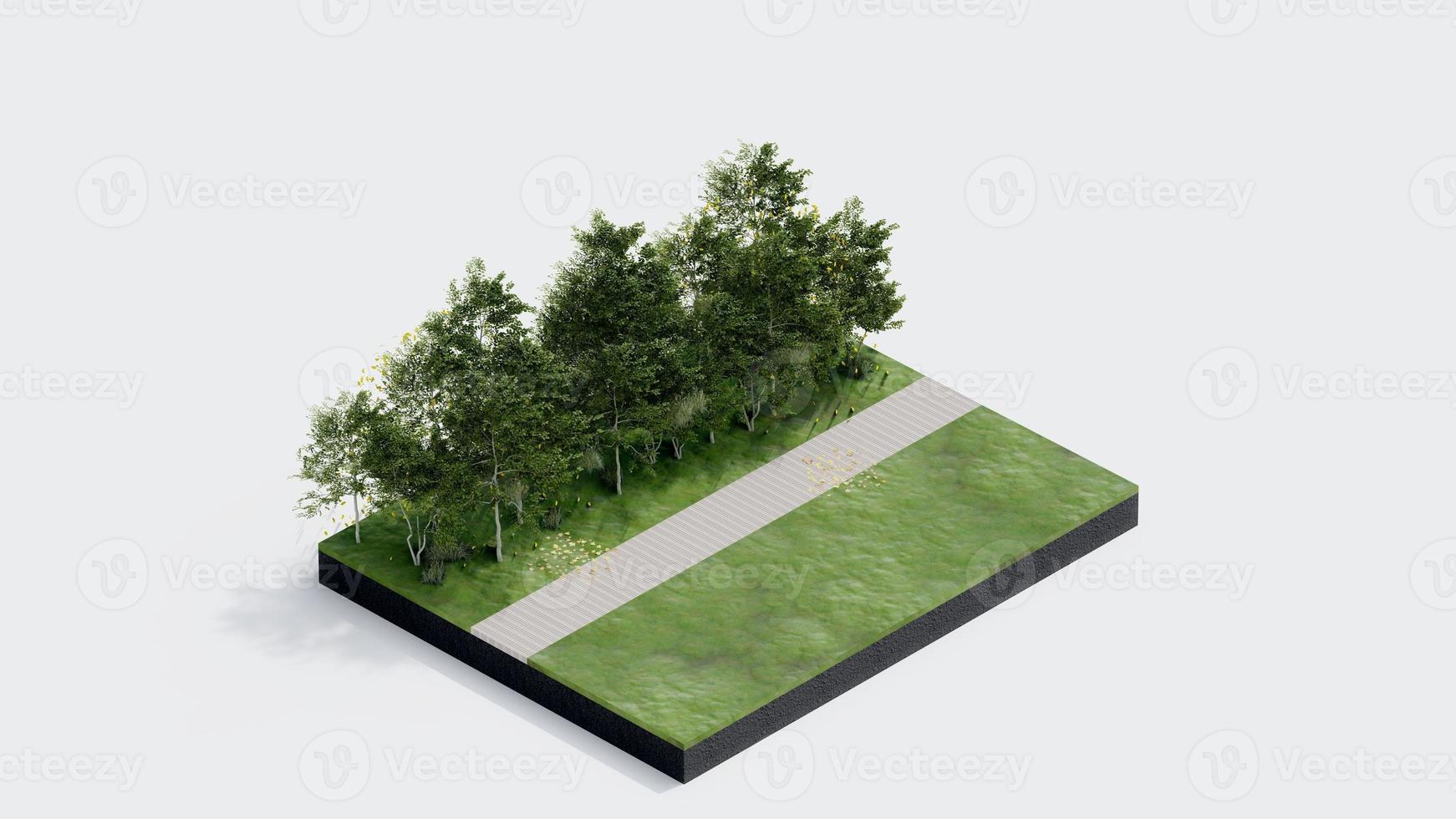 environment isometric park nature. isometric environmental sustainable landscape forest with people rest, 3d render illustration. environment with tree, grass leaf, river, footpath on white isolated. photo