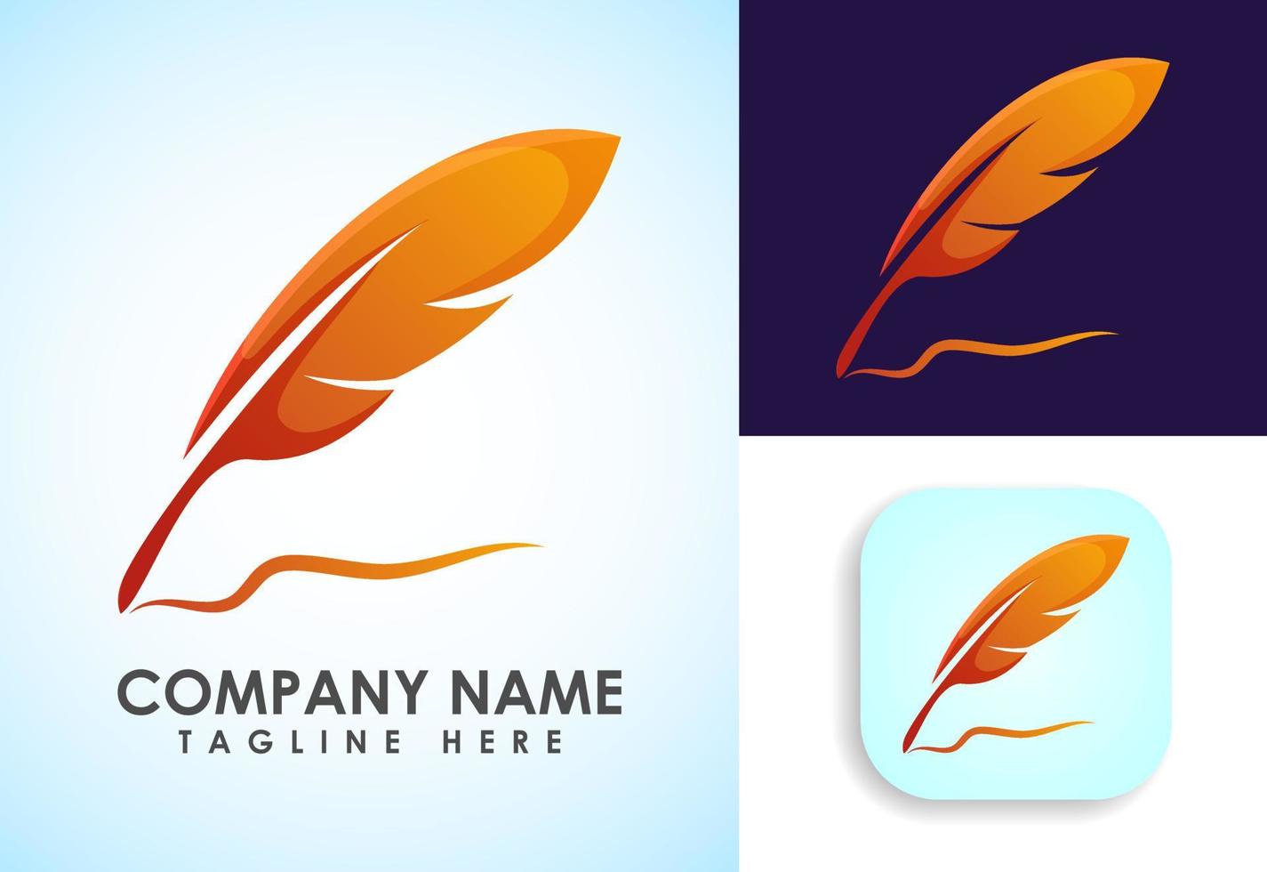 Feather logo design vector template. Feather logo for a writer or publishers.