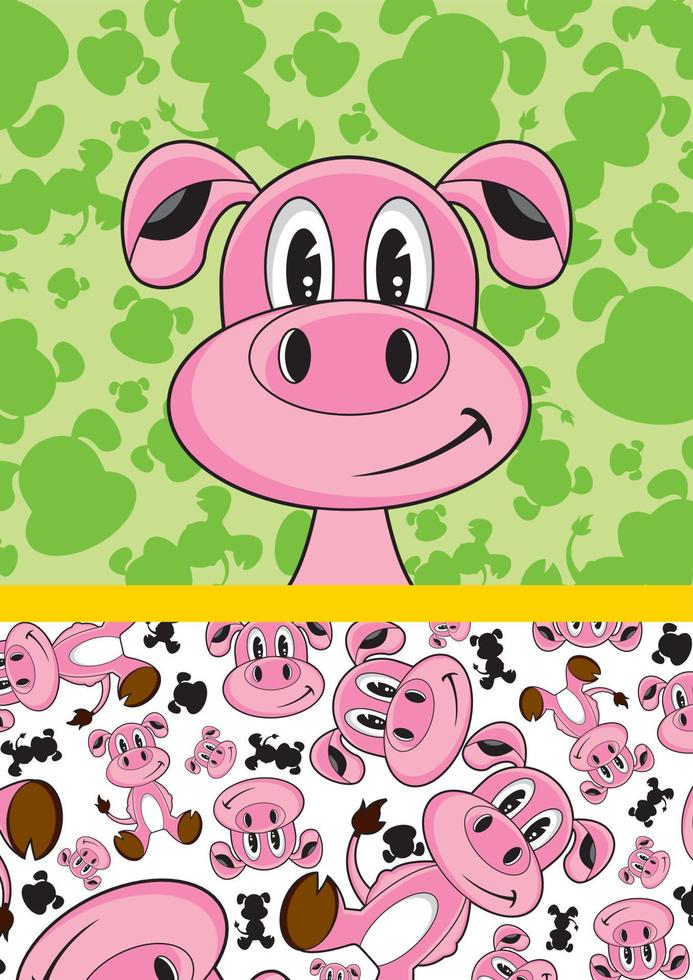 Cute Cartoon Pig Character Farmyard Pattern vector