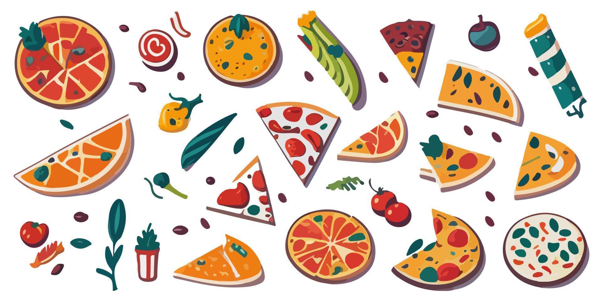 Tasty Pizza with Shrimps and Olives on Top, Flat Vector Graphic Design
