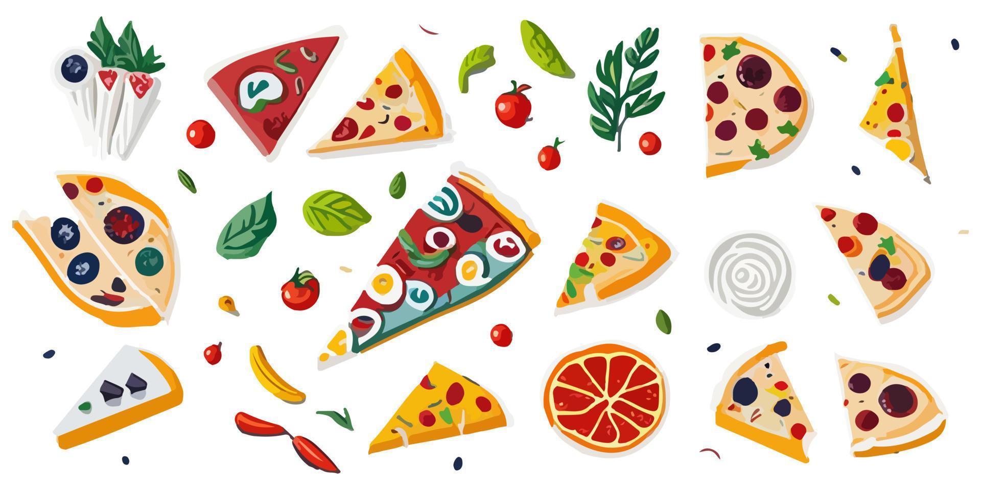 apetitoso Pizza con pimientos y cebollas, plano vector gráfico diseño