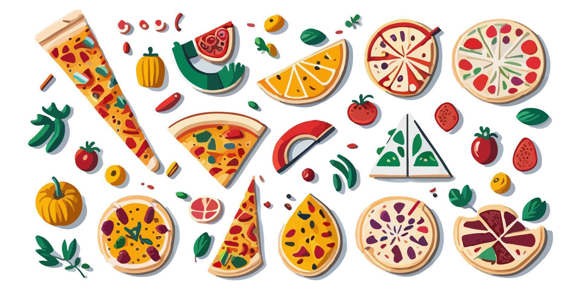 Mouth-Watering Pizza Slice with Salami and Peppers, Flat Vector Illustration