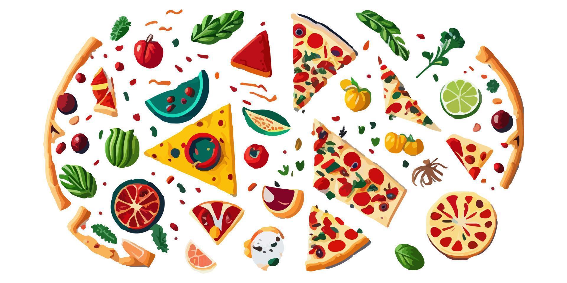 Delicious Pepperoni and Mushroom Pizza on a Plate, Flat Vector Illustration