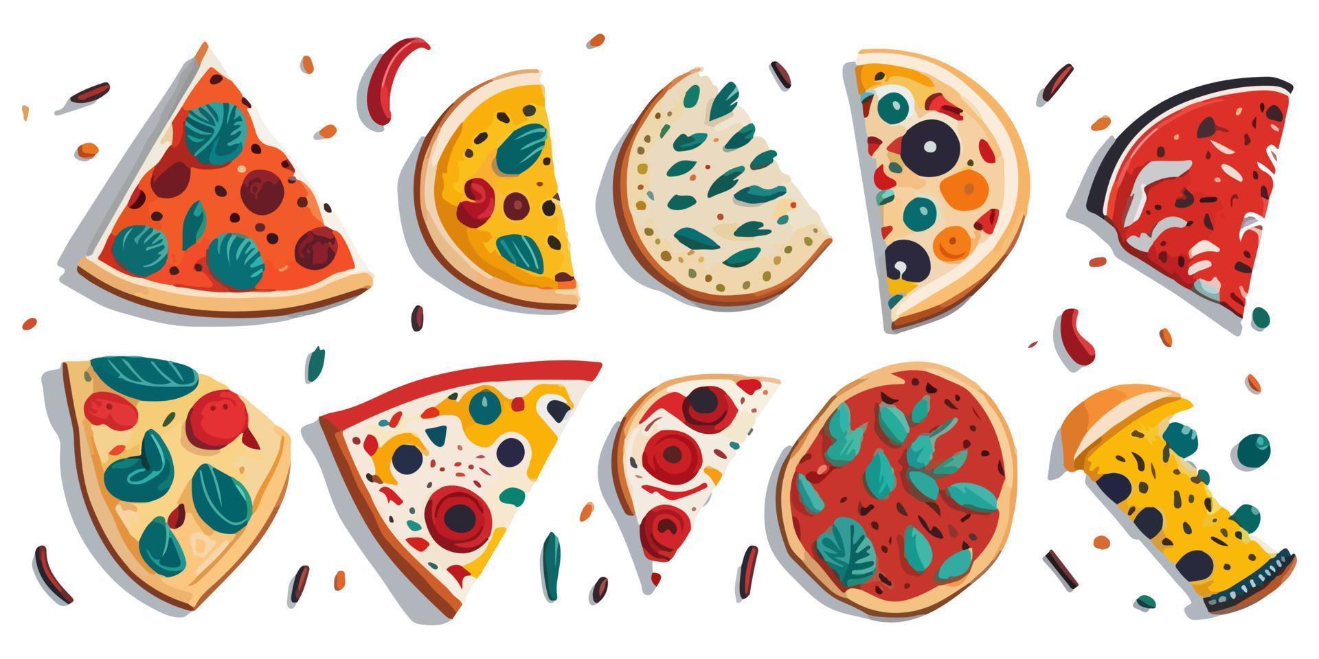 redondo rebanada de tocino y cebolla Pizza en un plano dibujos animados estilo vector ilustración