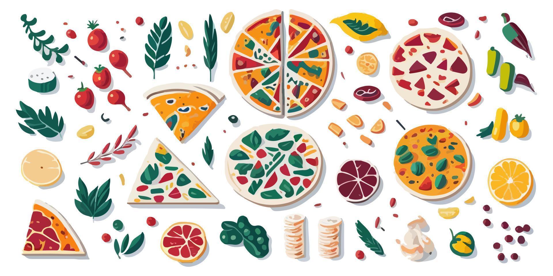 Italian Style Pizza on a Wooden Board, Flat Vector Graphic Design