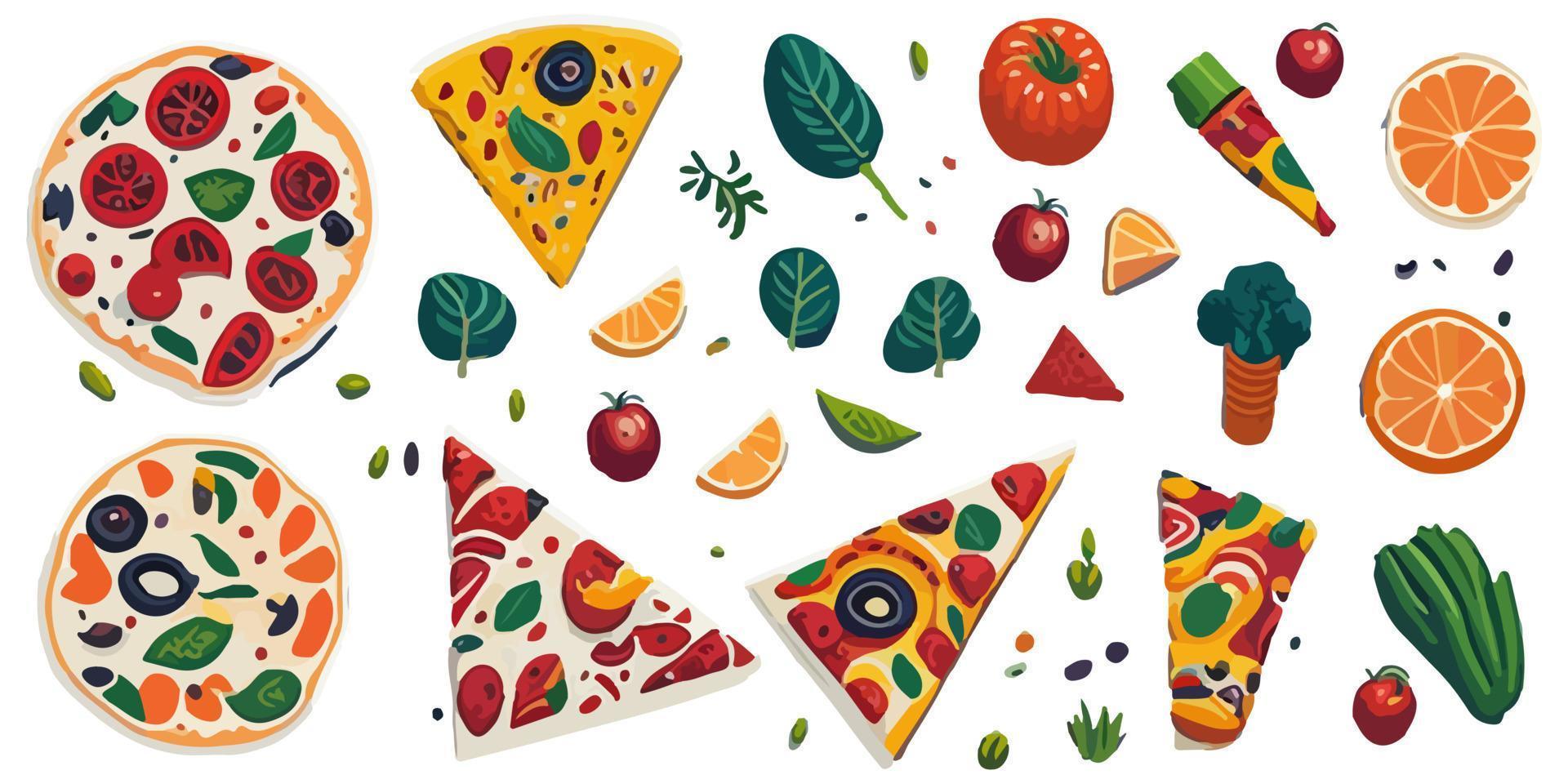 dibujos animados Pizza personaje con Fresco y delicioso coberturas vector