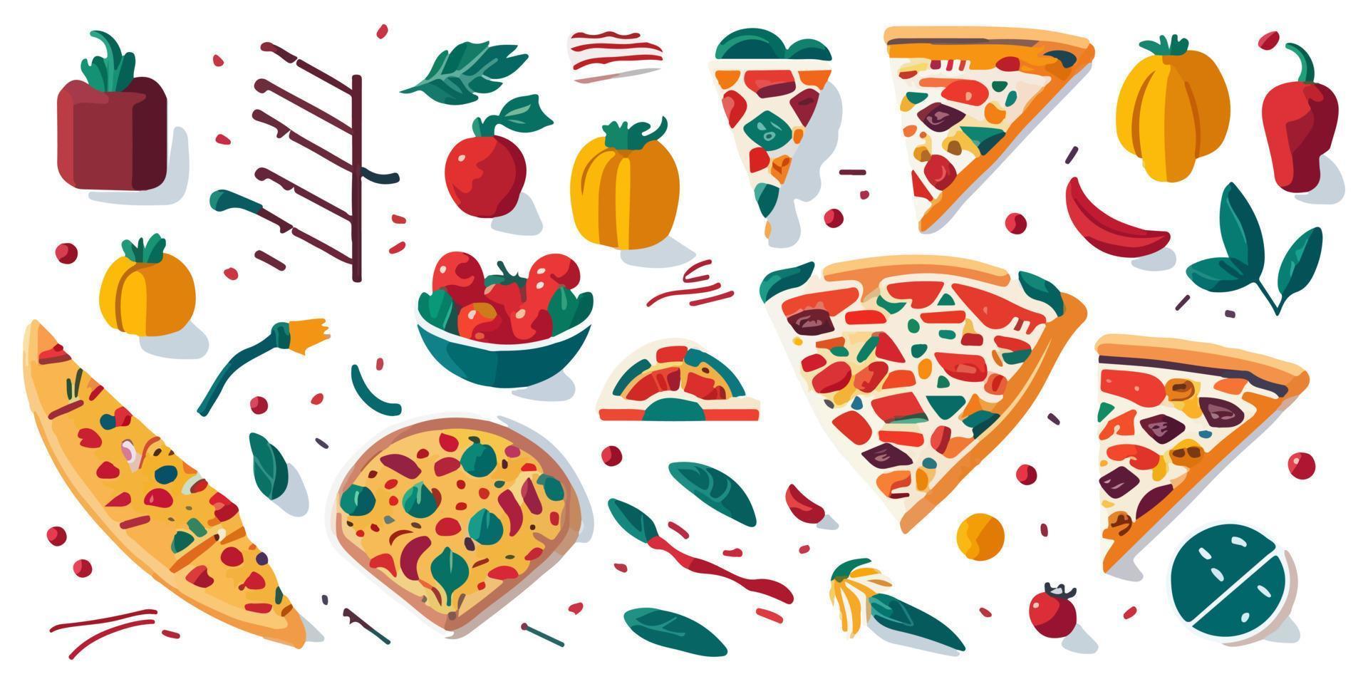 Savory Flat Vector Illustration of a Mushroom Pizza Slice