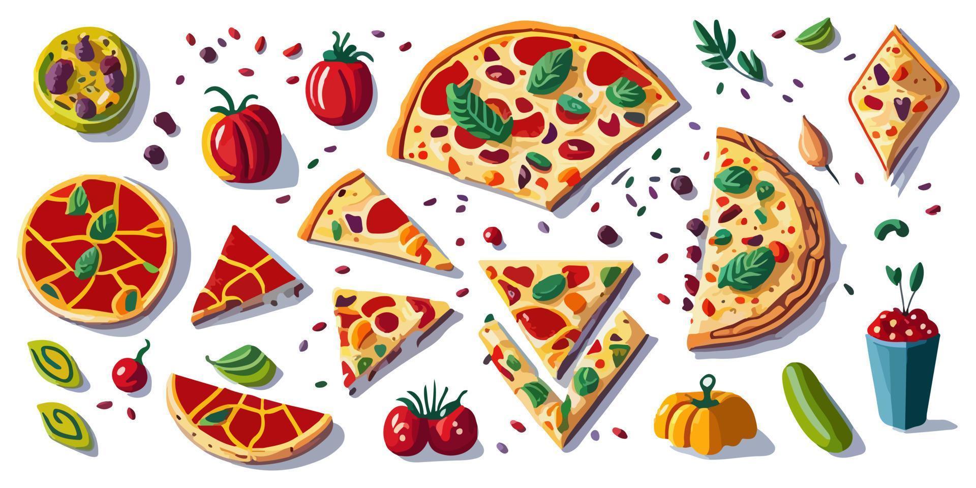 Appetizing Flat Vector Illustration of a Slice of Shrimp Pizza