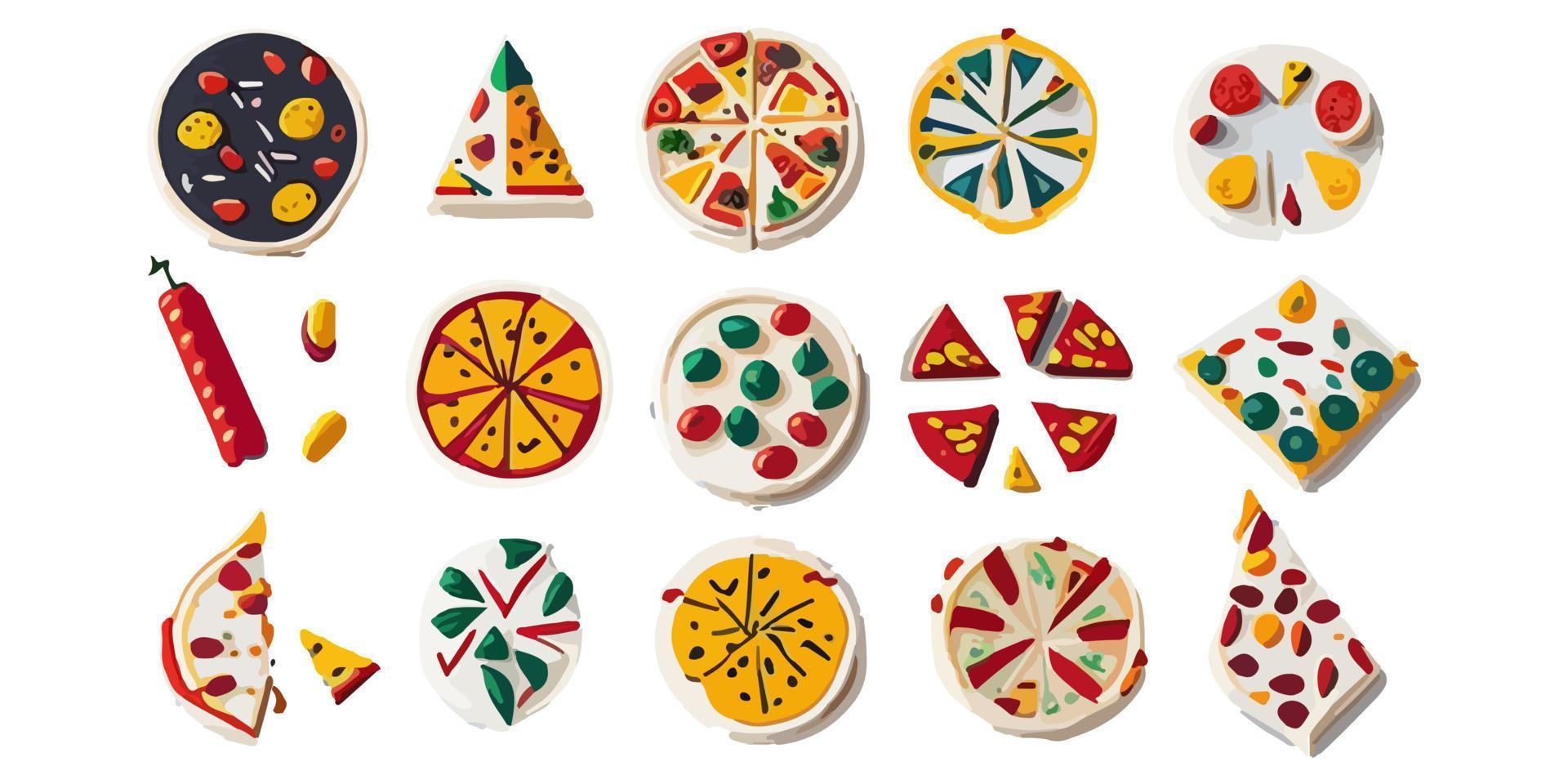 Mouthwatering Pizza Set with Fresh Toppings and Delicious Sauce vector