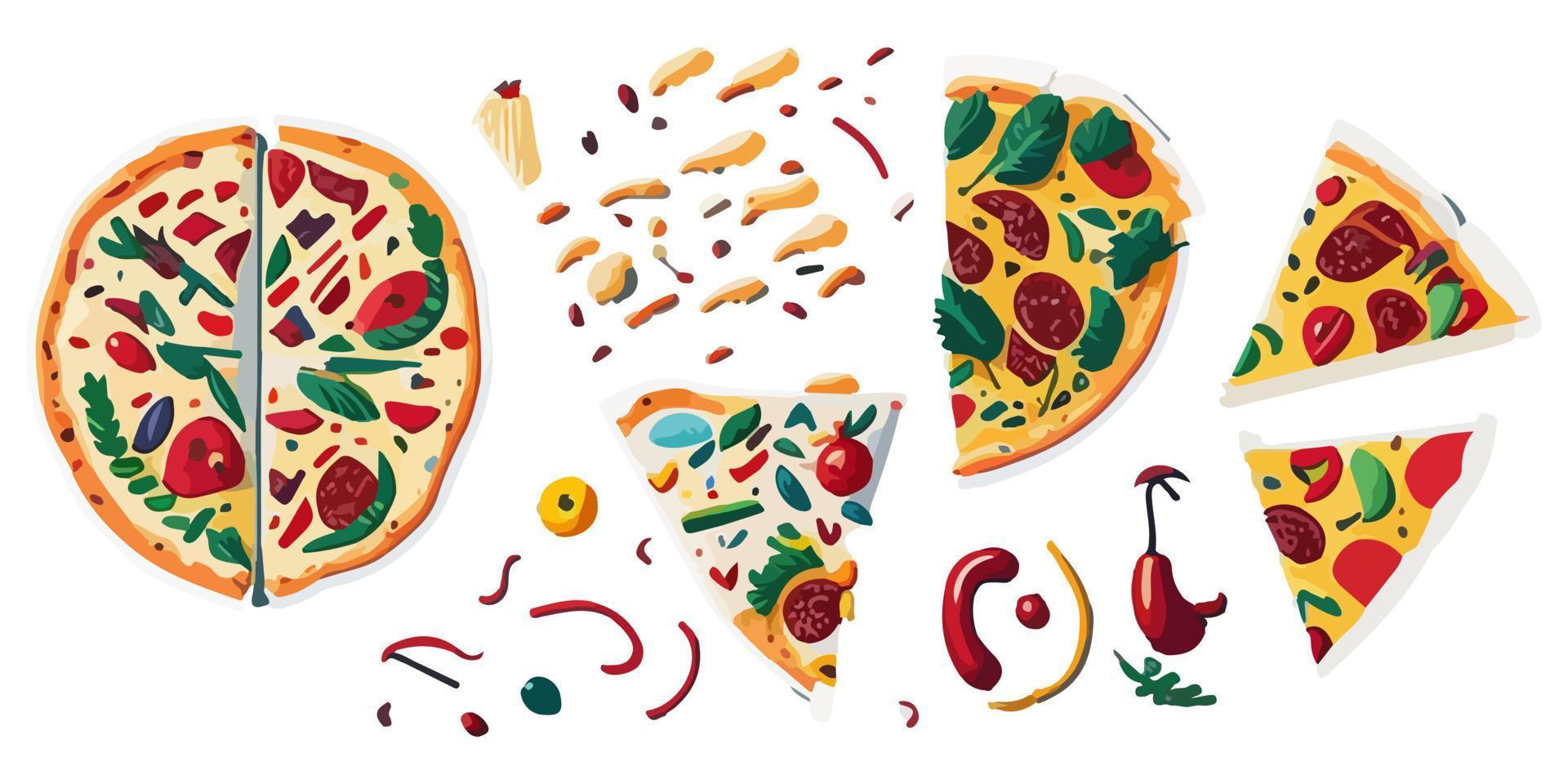 dibujos animados estilo rápido comida caja con sabroso redondo rebanadas de Pizza vector