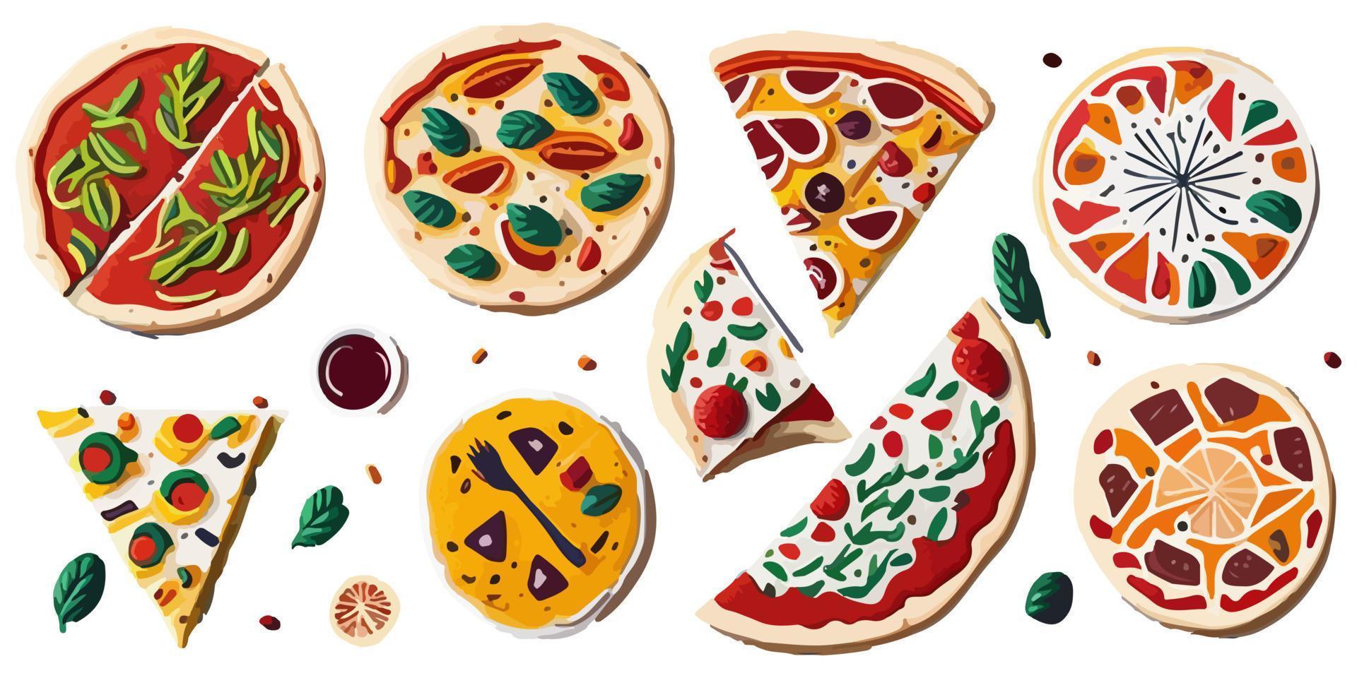 delicioso coberturas en estos plano vector Pizza ilustraciones para tu diseño necesidades