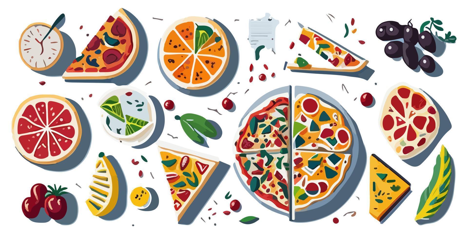 Tasty and savory flat vector pizza graphics for your design projects