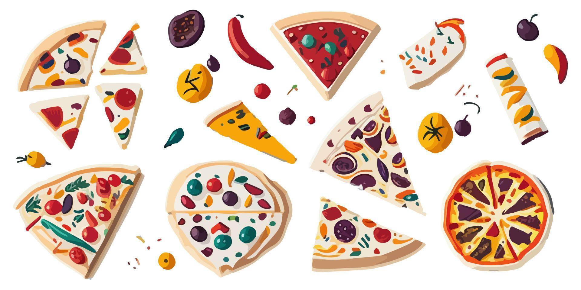 Perfect for pizzerias, these flat vector pizza illustrations will make your mouth water