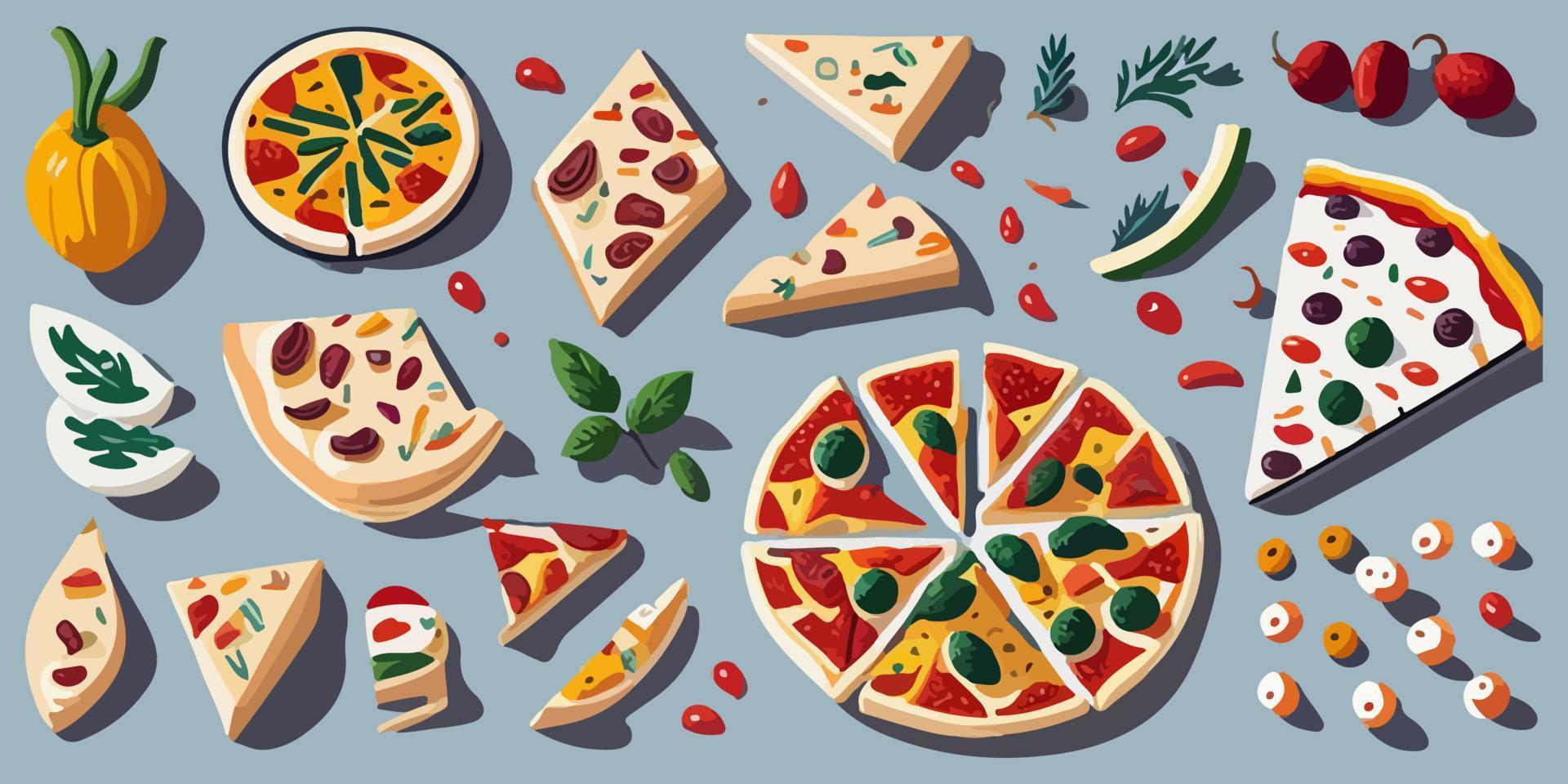 Flat vector pizza graphics to make your designs stand out