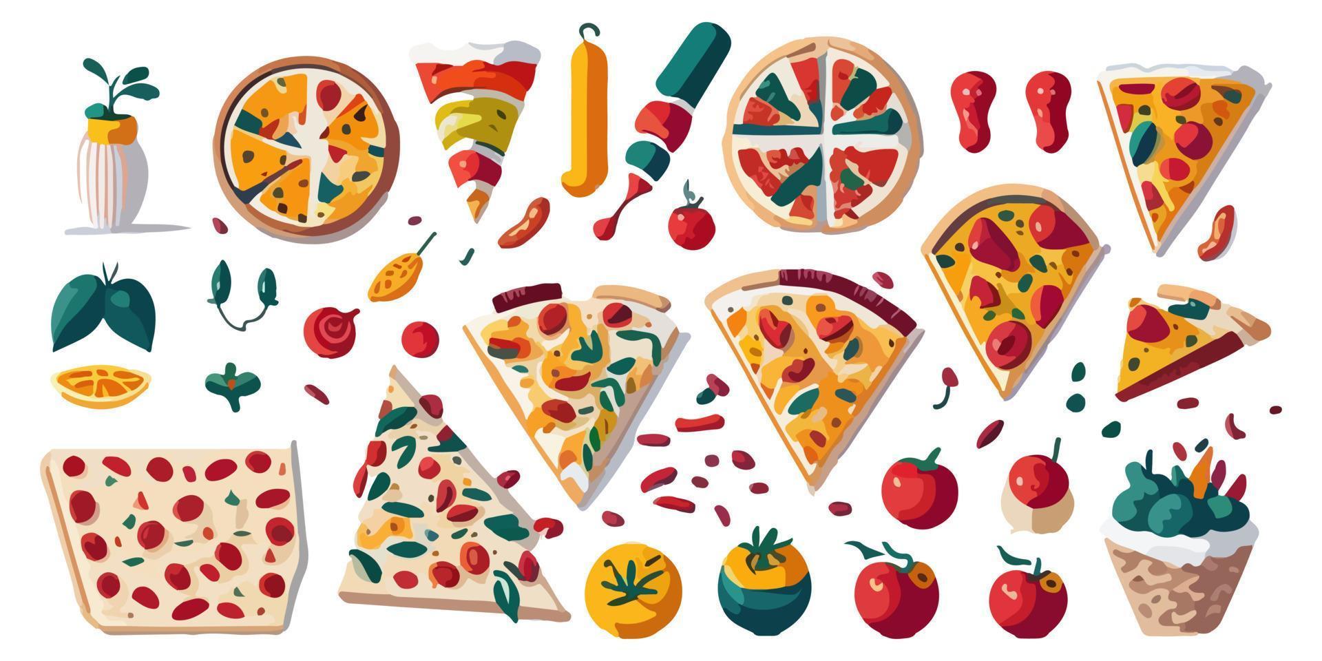 Create a traditional pizza design with these flat vector graphics