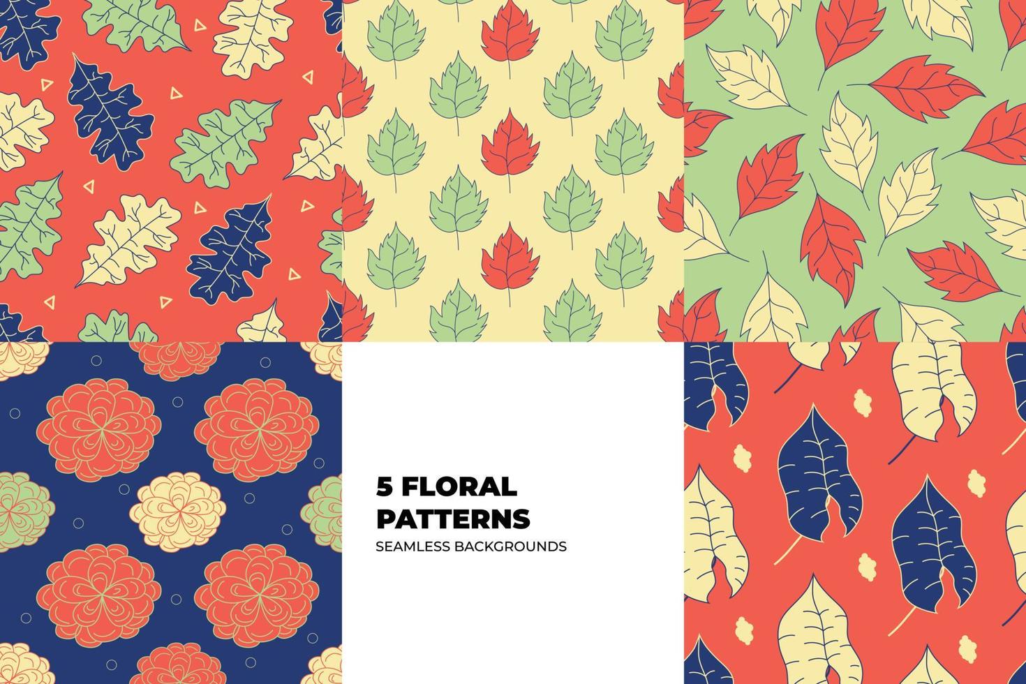 Autumn pattern set for fashion design. Seamless background with fall leaves and flowers for fabric. Floral modern vector texture. Seasonal wallpapers. Colorful illustration in flat design.