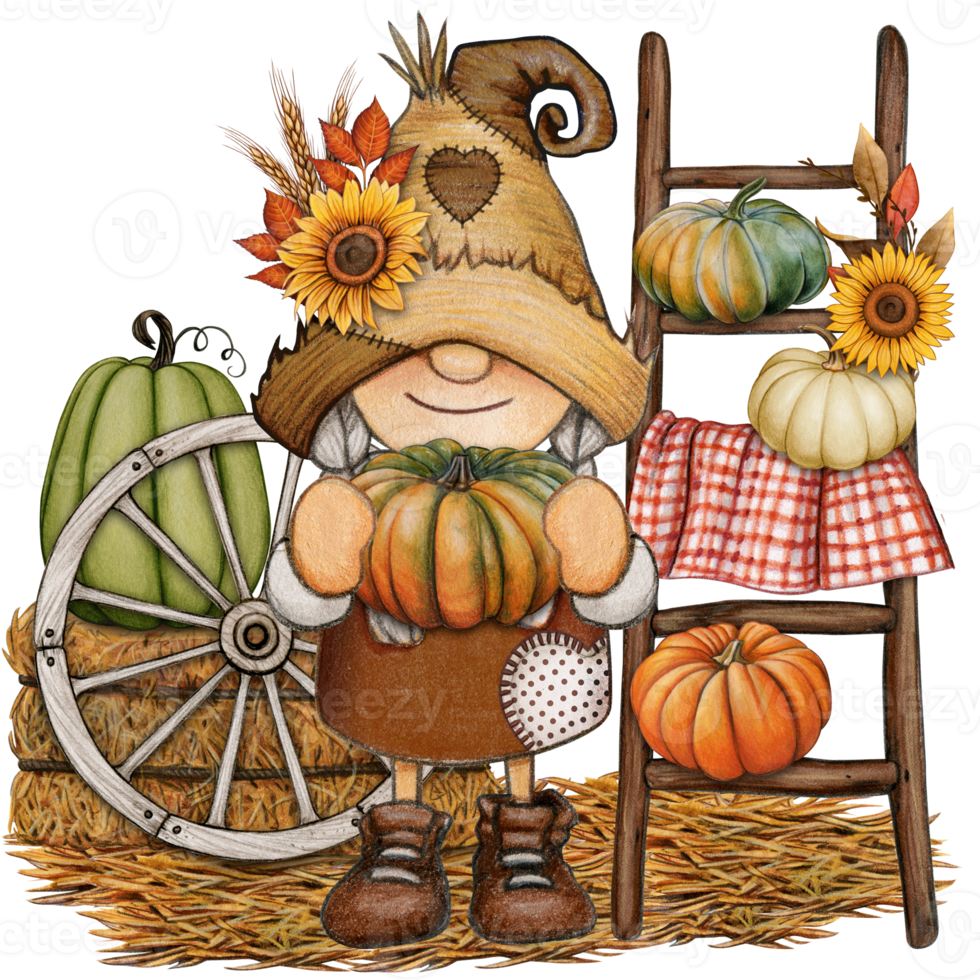 watercolor cute fall season gnome png