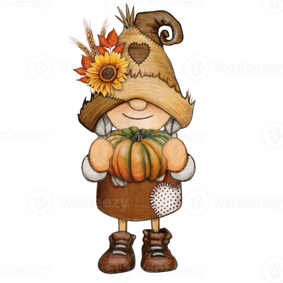 watercolor cute fall season gnome png