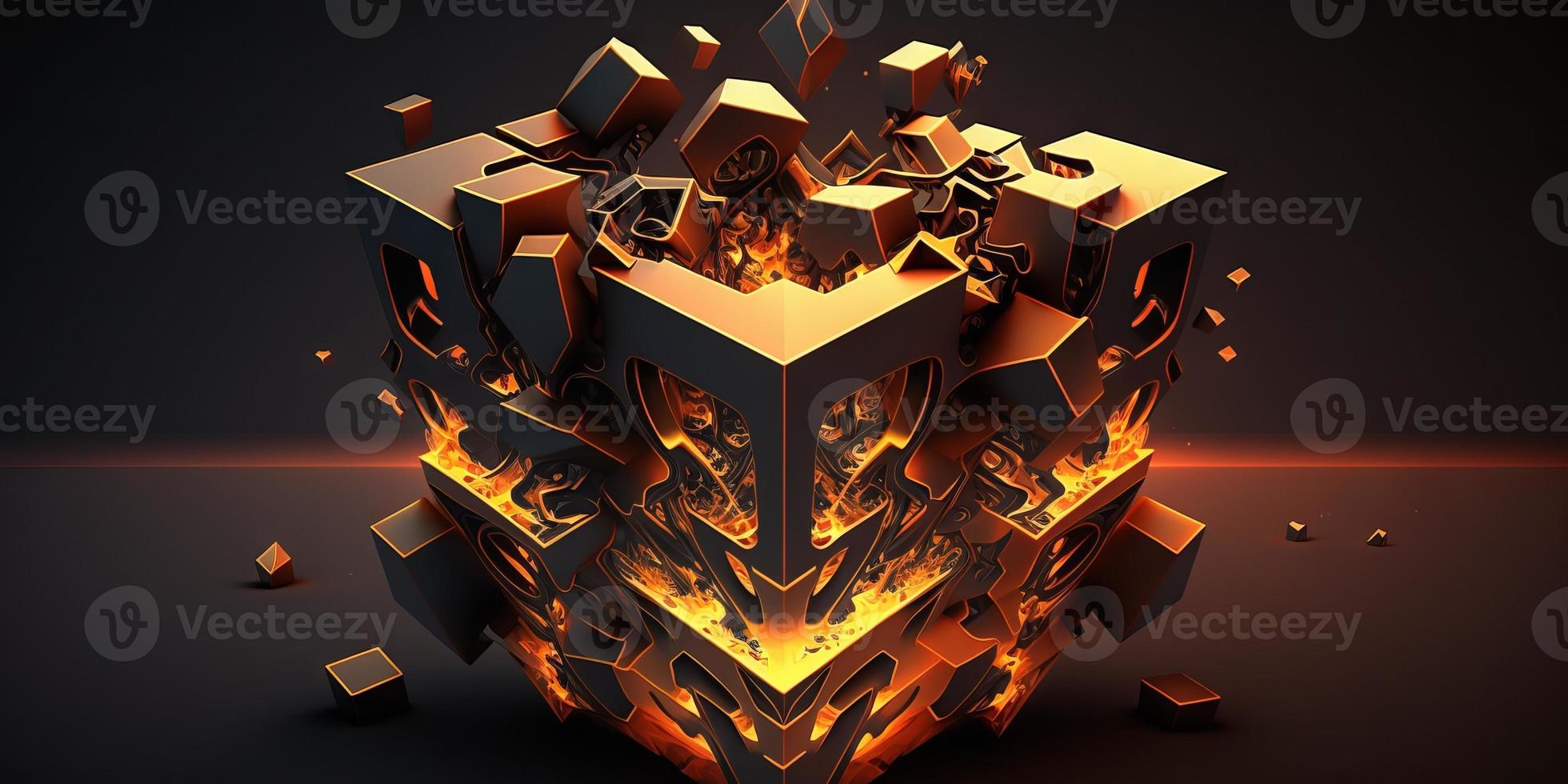 Abstract metallic cubes with lava glow effect photo