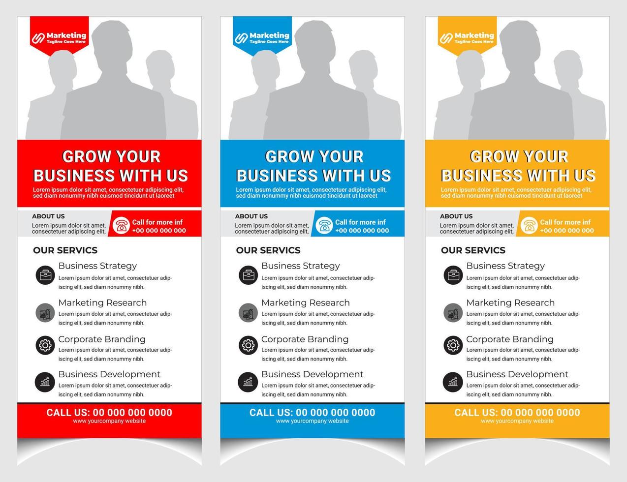 Corporate business marketing roll up banner design and vertical stand banner template. vector