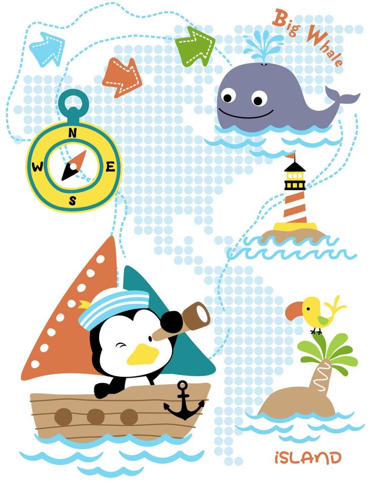 Cartoon of funny penguin on sailboat with sailing element illustration vector