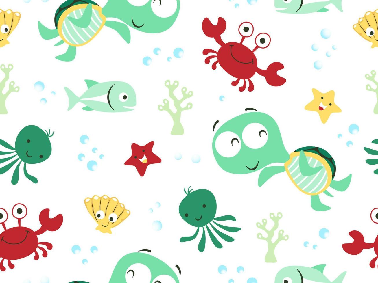 Seamless pattern of marine animals cartoon. Sea life element illustration vector