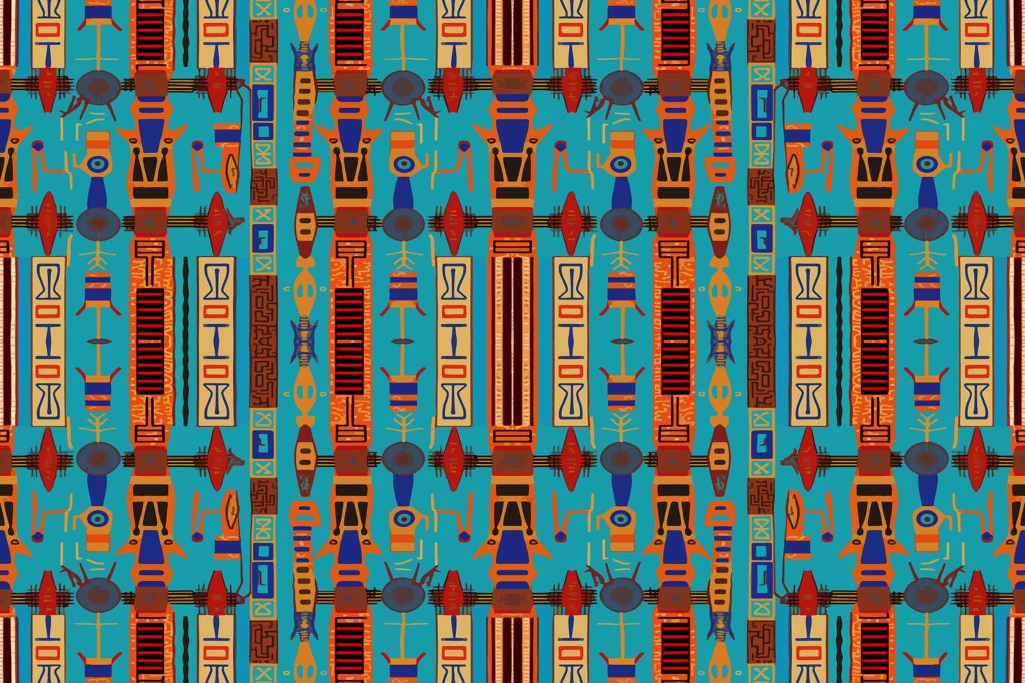 Ethnic ikat egyptian hieroglyphs pattern. Abstract traditional folk antique tribal graphic line. Texture textile fabric ethnic egyptian patterns vector. Ornate elegant luxury vintage retro style. vector