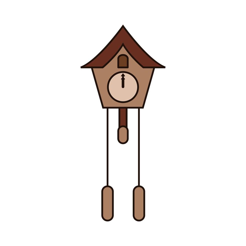 cuckoo clock in filled outline style. showing twelve o' clock. isolated on white background. vector illustration.