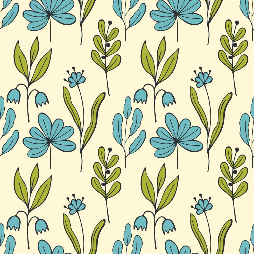 Spring flowers pattern, doodle hand drawn stylized. vector