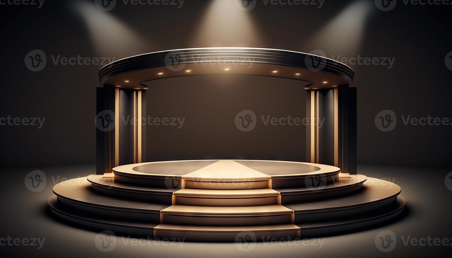 Round podium, empty stage illuminated by spotlights photo
