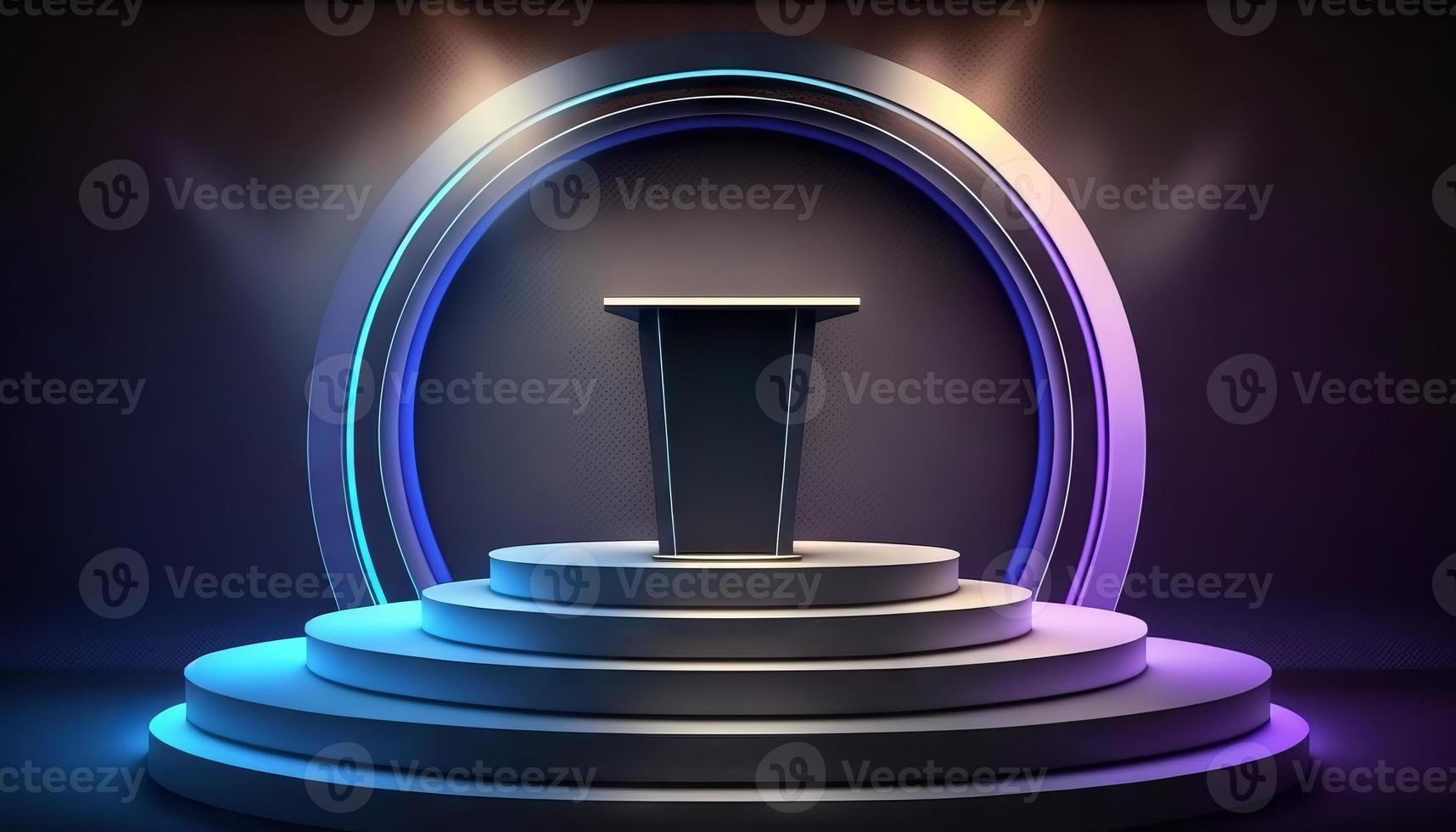 Stage podium with lighting, stage podium scene with for award ceremony on color background photo