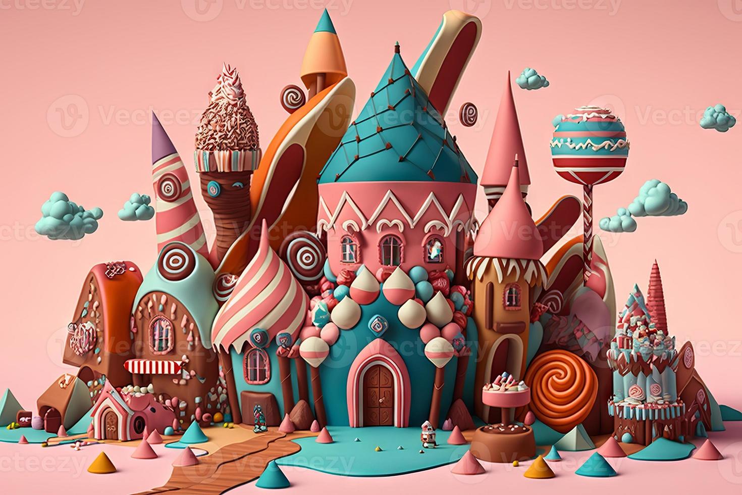 A Whimsical Candy Kingdom of Bright Colors and Playful Creatures photo