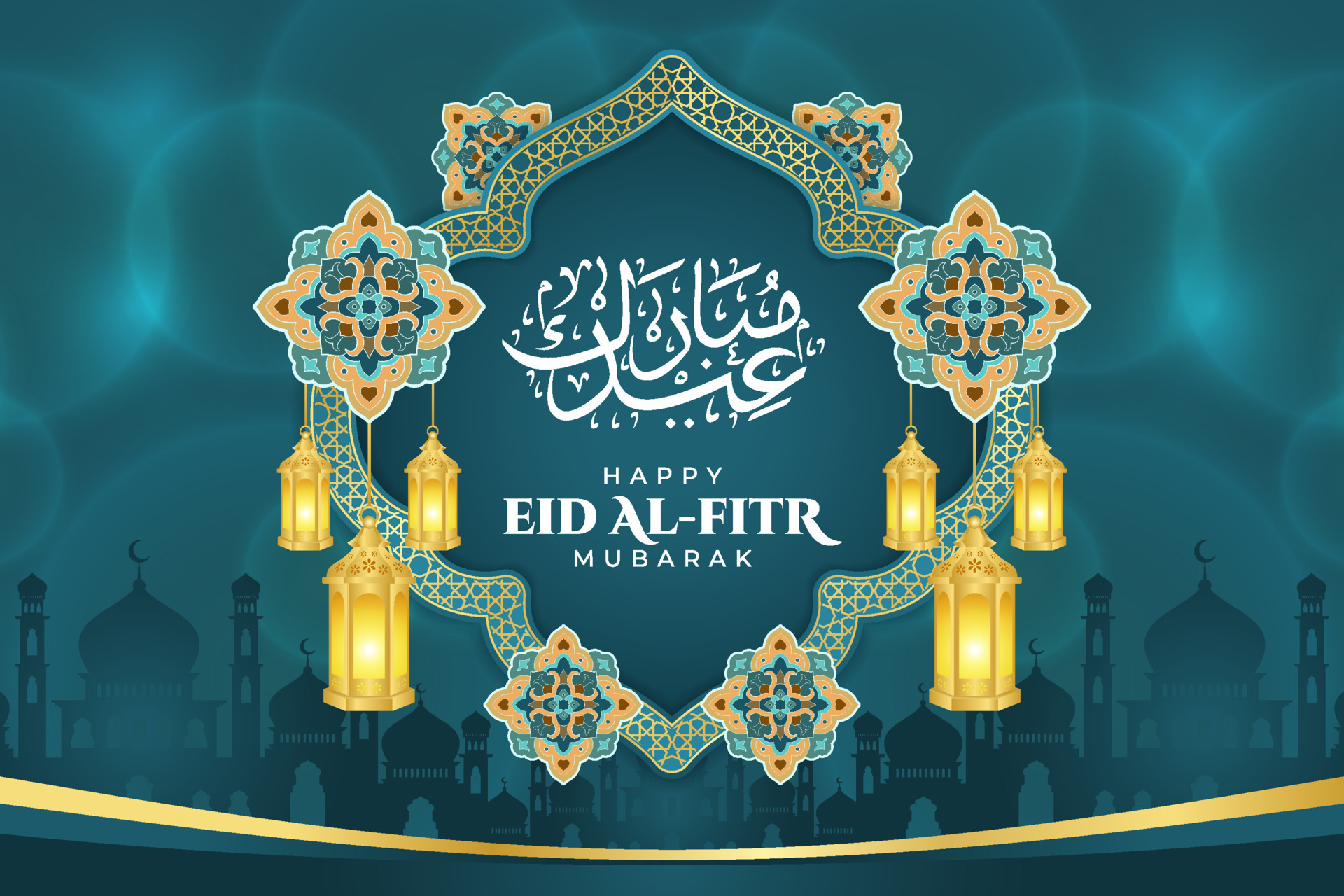 Eid Al Fitr Mubarak Greeting Islamic Ornament Template For Background 