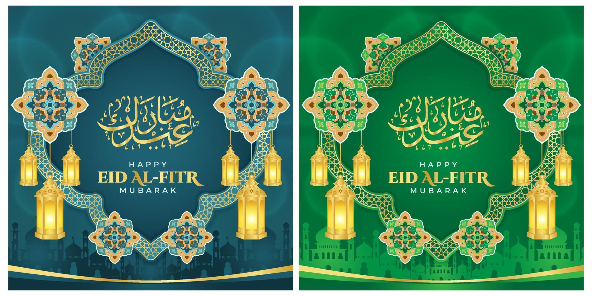 Eid al fitr mubarak greeting, Islamic ornament template for background, banner, poster, cover design, envelope, social media feed. Ramadan Kareem and eid mubarak 2023 concept vector