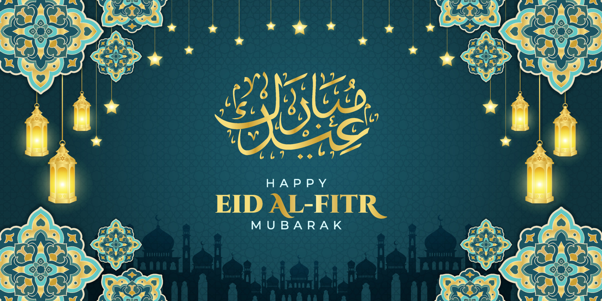 Eid al fitr mubarak greeting, Islamic ornament template for ...