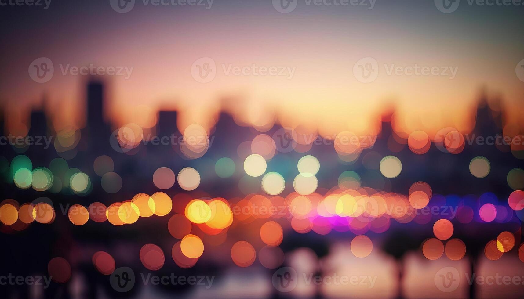 Blur Background city abstract with sunset and beautiful lighting bokeh motion focus in the morning. photo