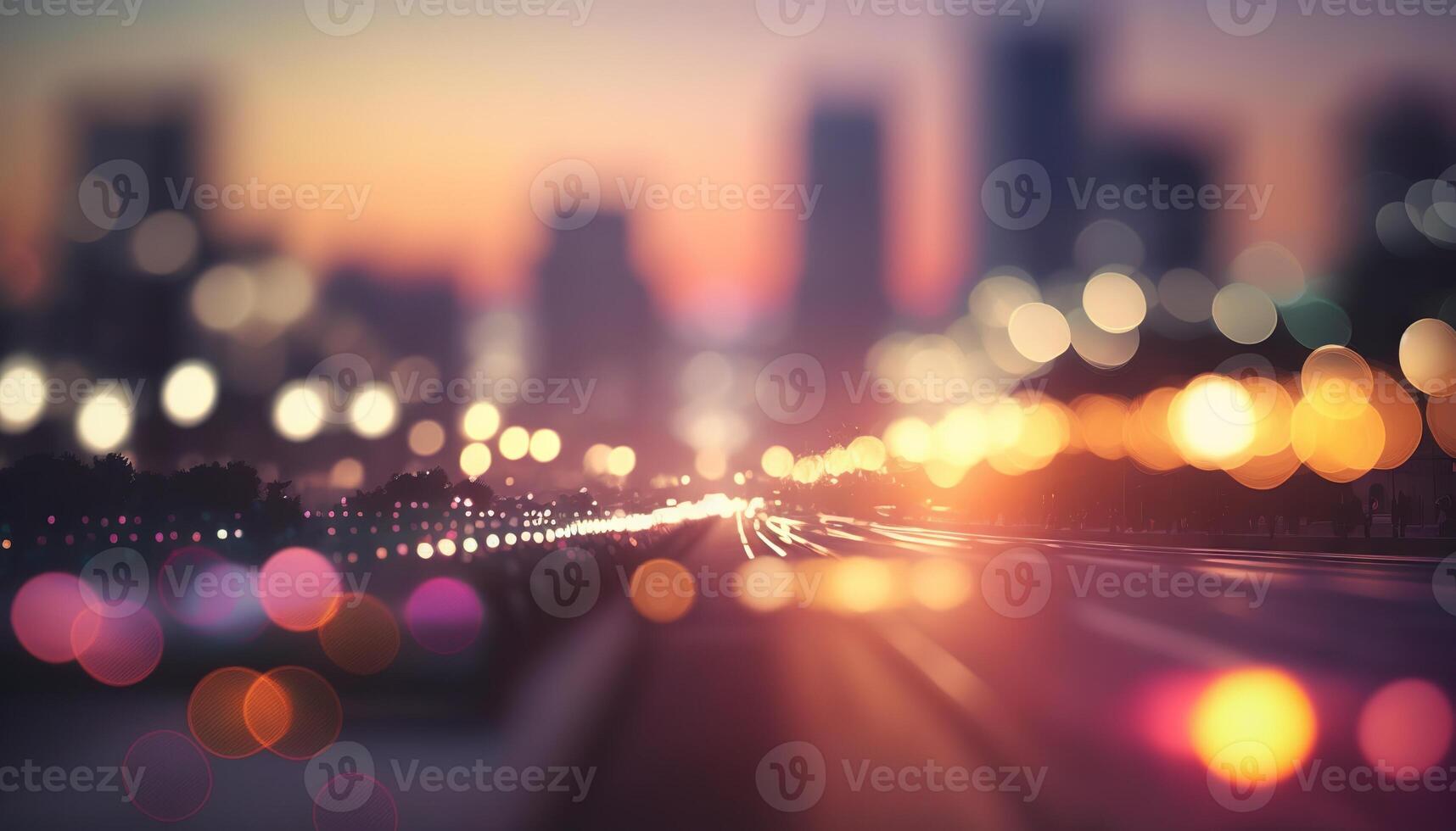 Blur Background city abstract with sunset and beautiful lighting bokeh motion focus in the morning. photo