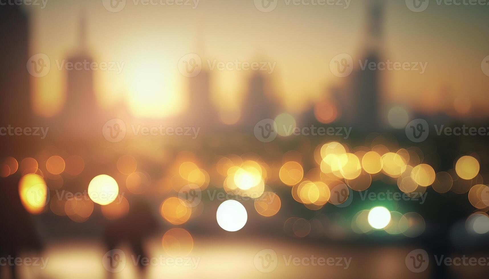 Blur Background city abstract with sunset and beautiful lighting bokeh motion focus in the morning. photo