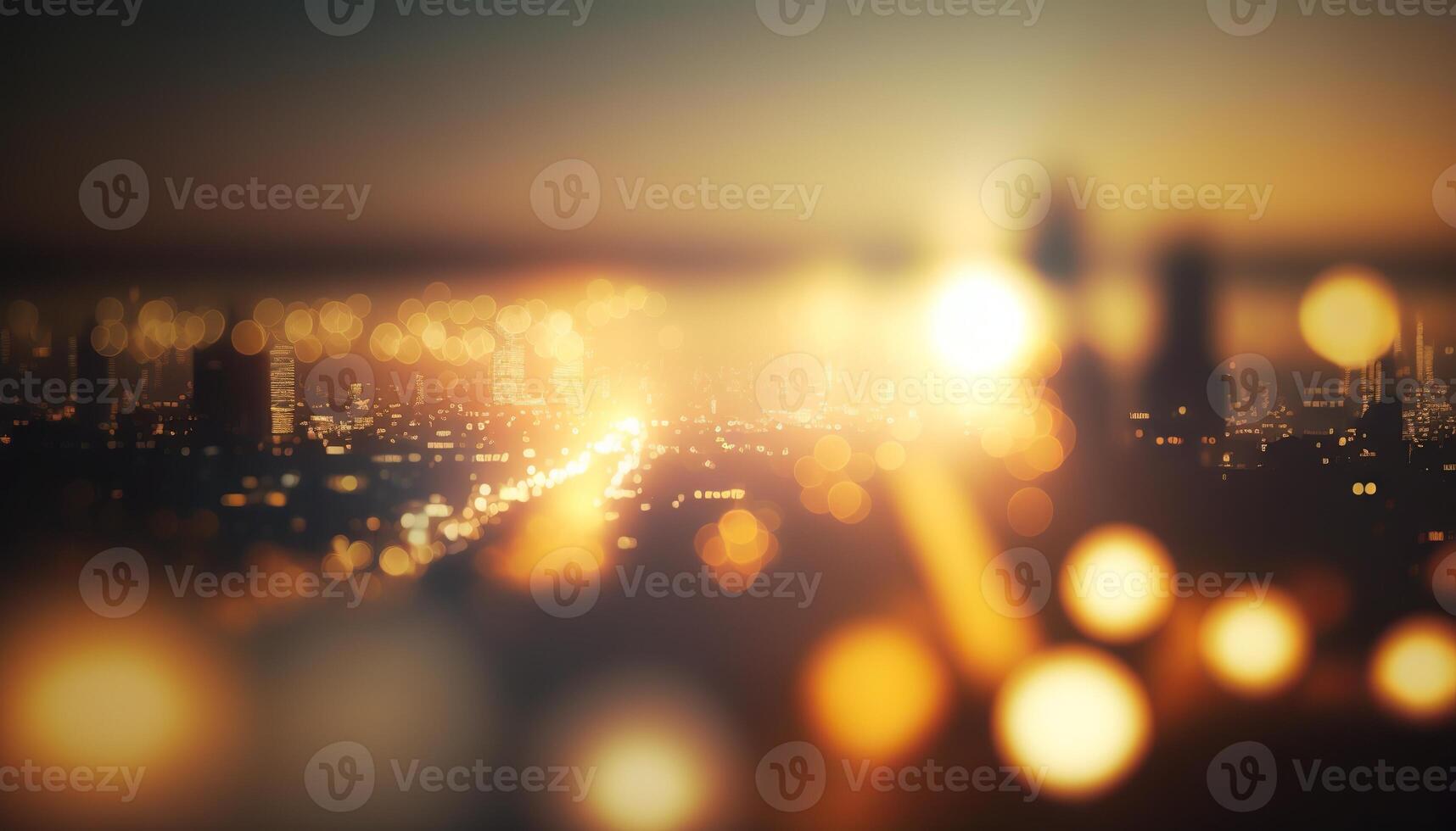 Blur Background city abstract with sunset and beautiful lighting bokeh motion focus in the morning. photo