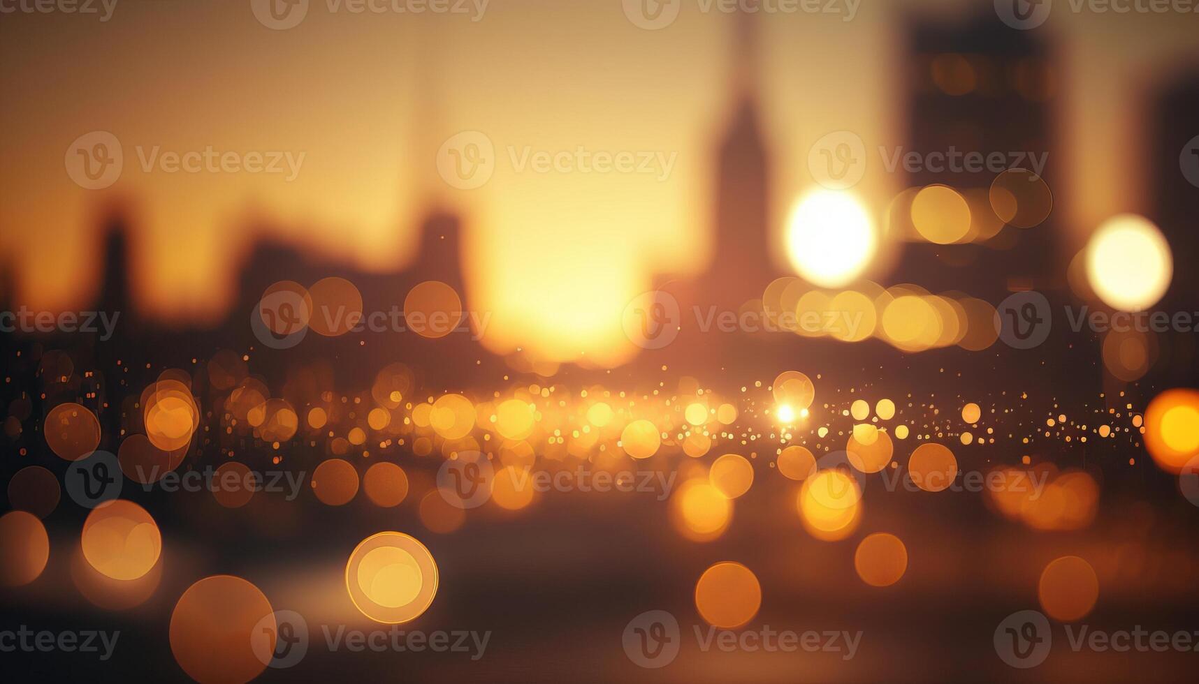 Blur Background city abstract with sunset and beautiful lighting bokeh motion focus in the morning. photo