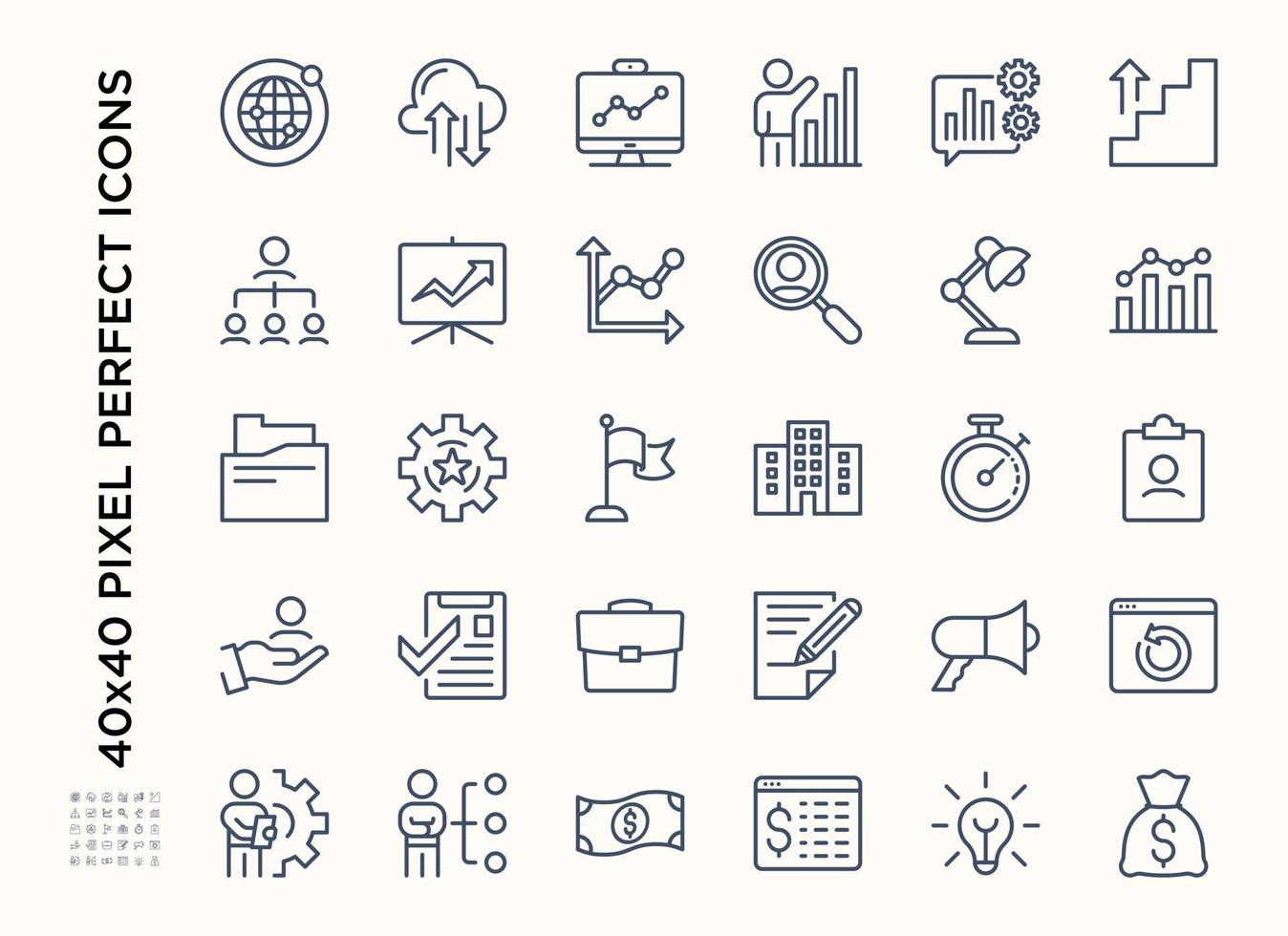 Simple set of Finance and business icon set. Contains such Icons as Info graphic, Cloud, Briefcase , Document, Money. Editable stroke vector