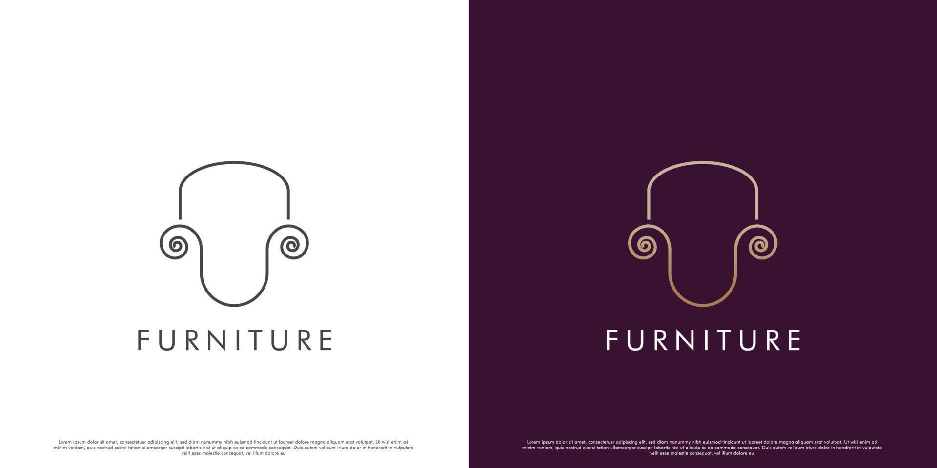 Sofa furniture logo design illustration. Minimalist sofa silhouette line art luxury chair furniture property. Simple design of household furniture couch. Suitable for interior property business. vector