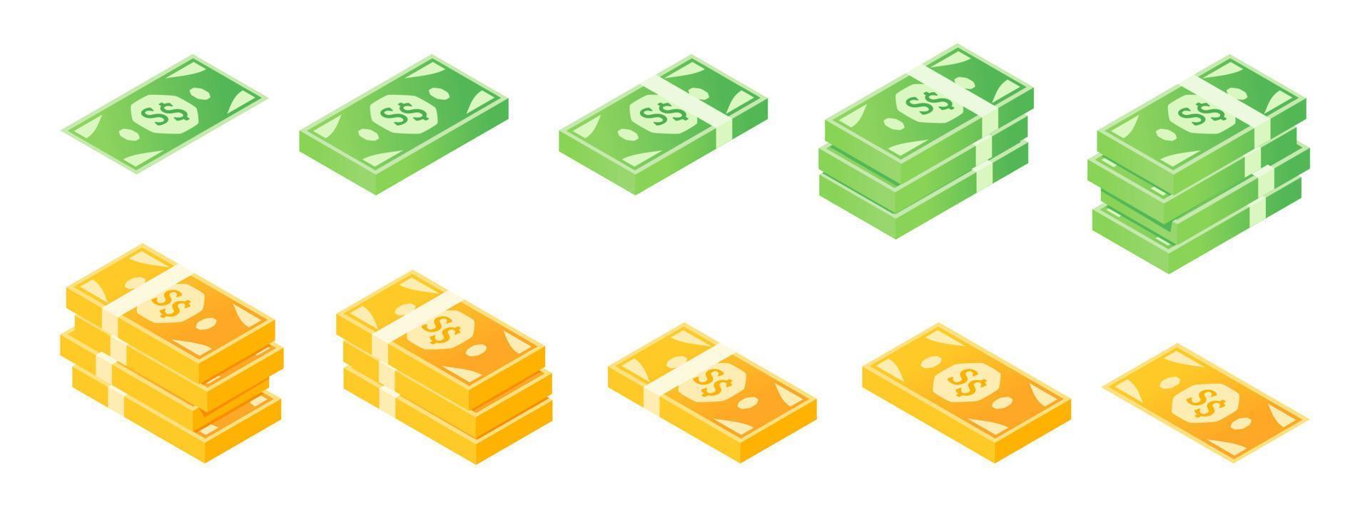 Singapore Dollar Banknote Isometric Icon Set vector