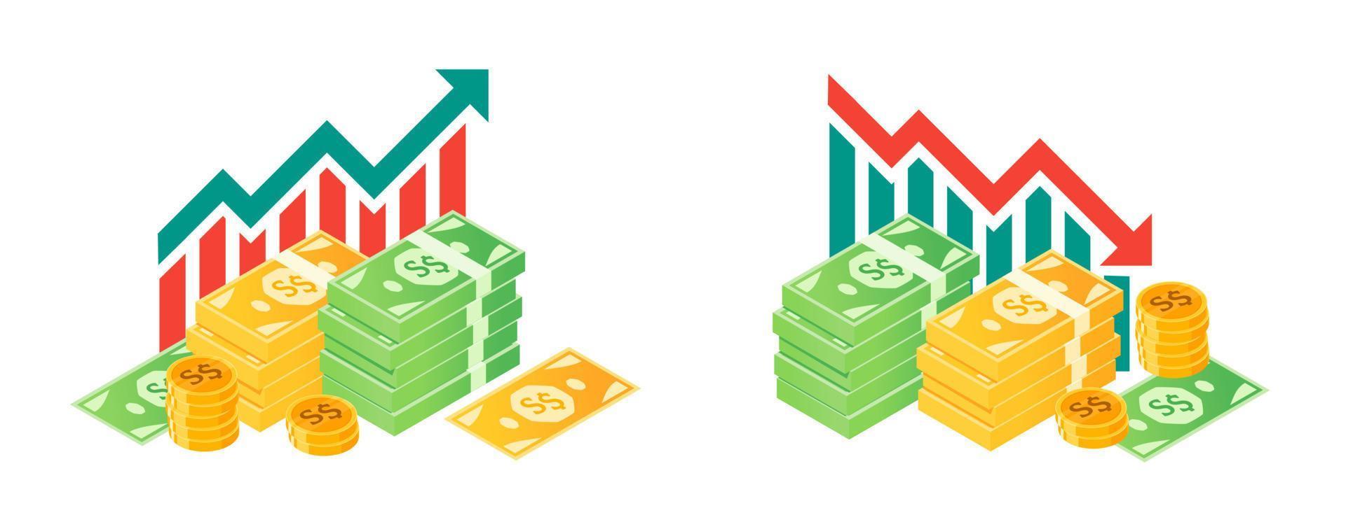 Singapore Dollar Fluctuation with Money Bundle Illustrations vector