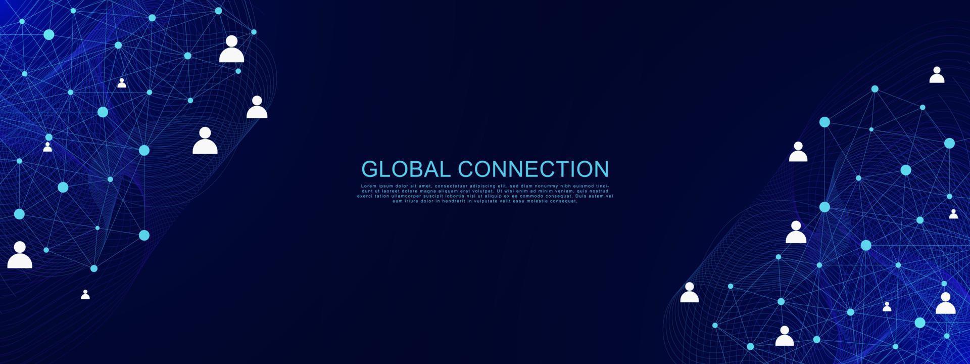 Global network connection. Dots and lines connection with people icons for international business networking background concept. Vector illustration.