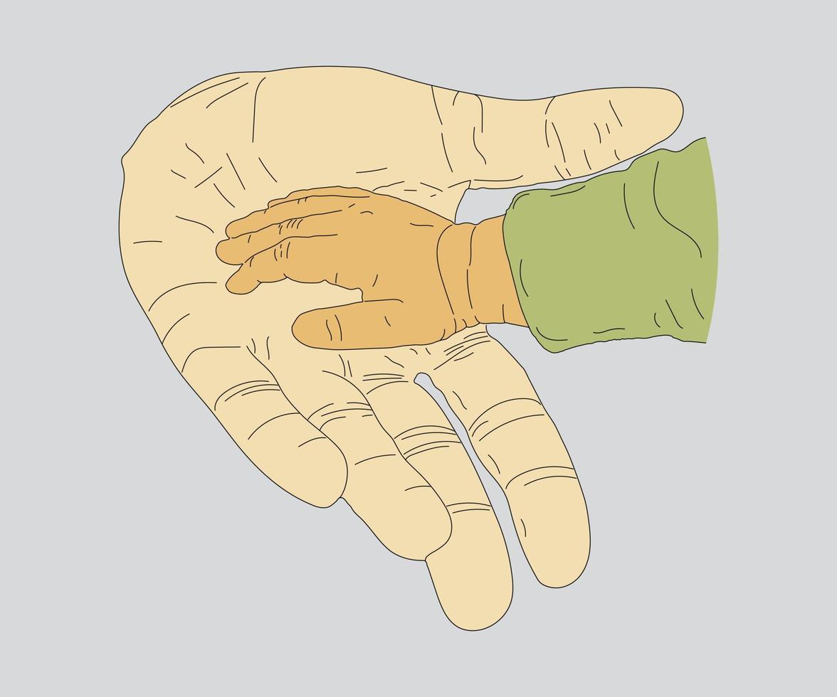 Father and child's hand hold each other colorized shape and line vector