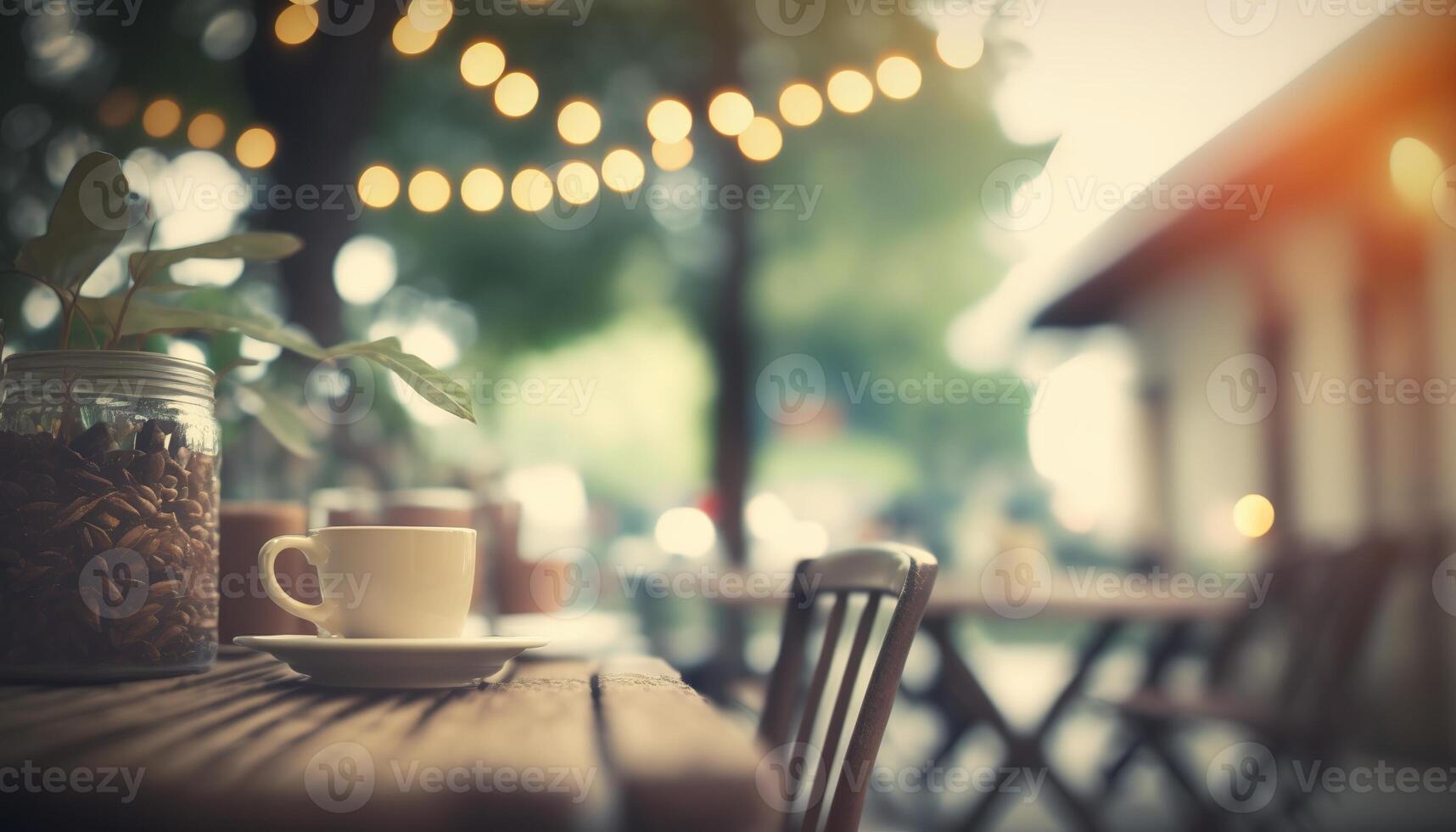 Blurred background - coffee shop in garden blur background with bokeh. photo