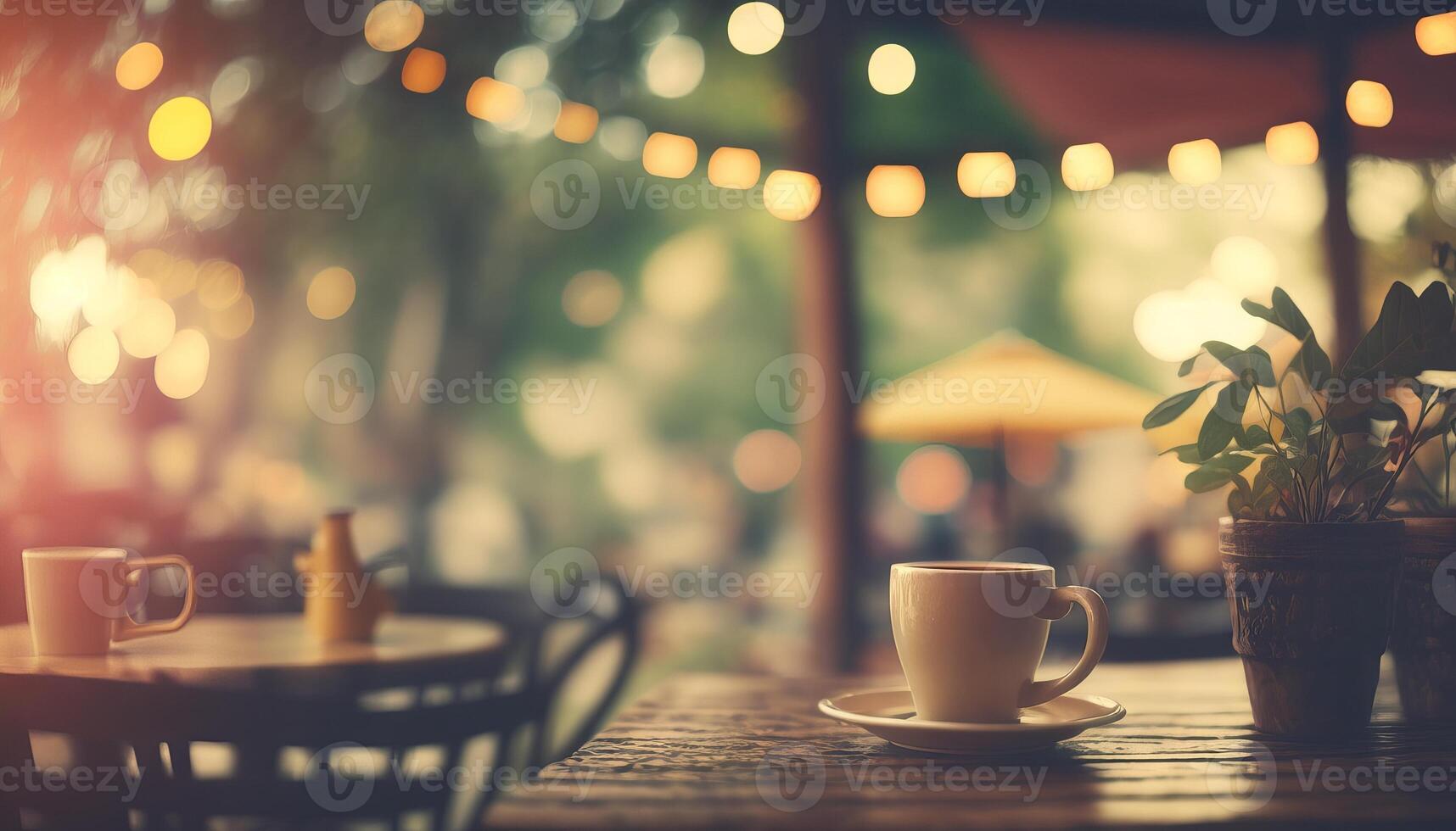 Blurred background - coffee shop in garden blur background with bokeh. photo
