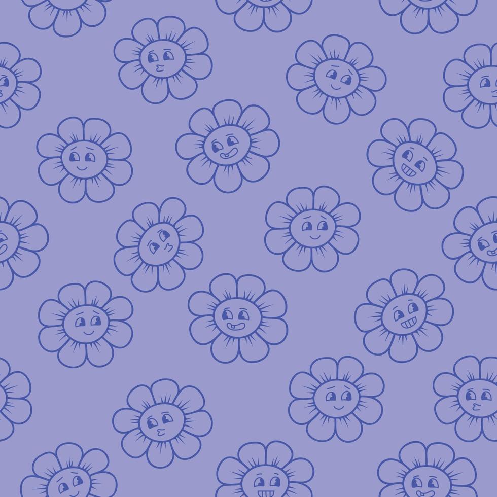 Seamless pattern with outline cartoon flowers vector