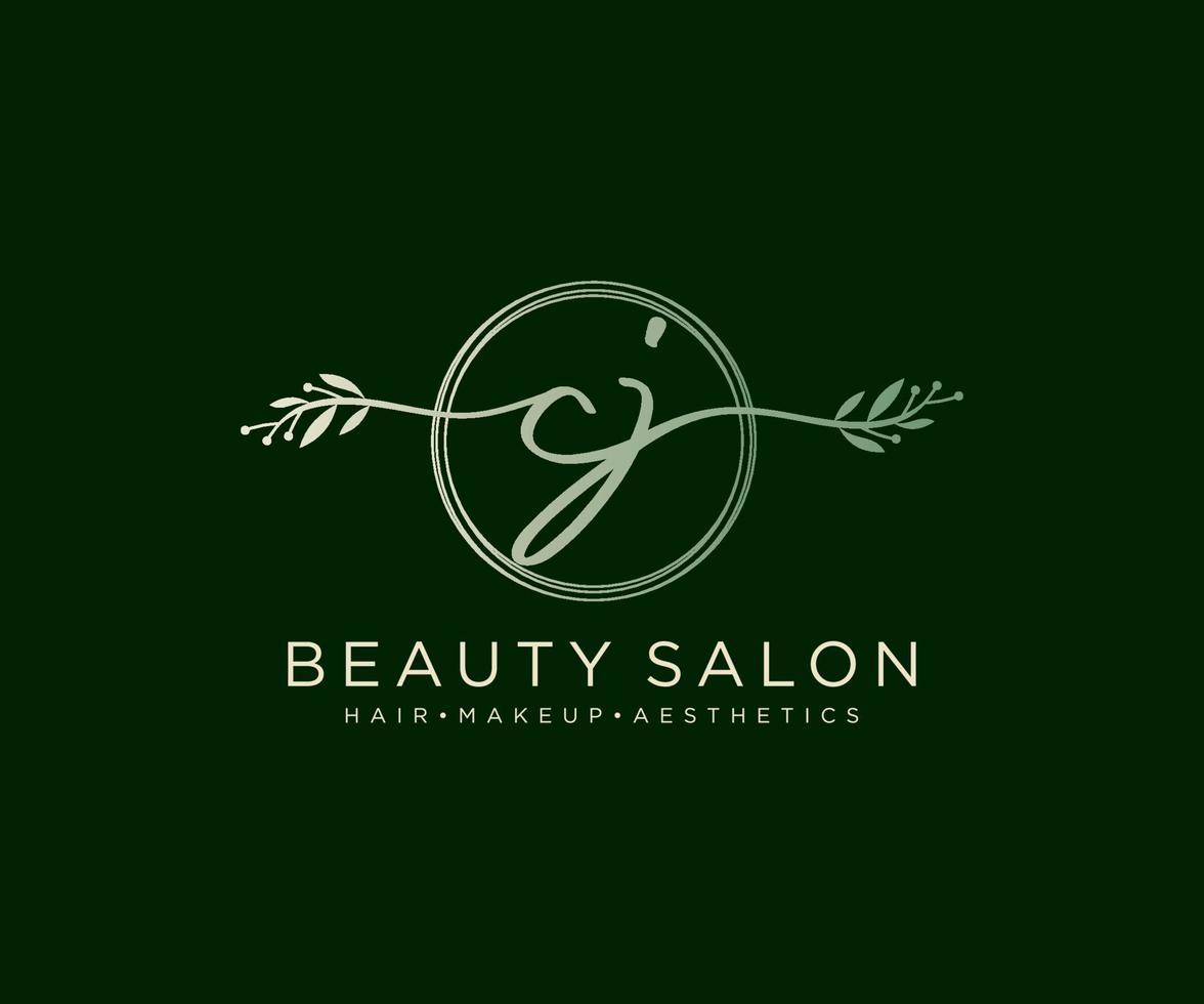 Initial CJ feminine logo collections template. handwriting logo of initial signature, wedding, fashion, jewerly, boutique, floral and botanical with creative template for any company or business. vector